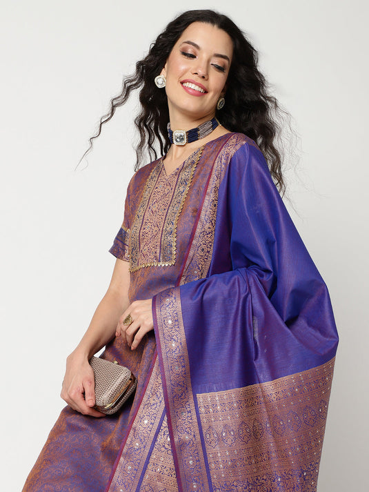 Festive Embroidered Kurta With Straight Pant And Matching Dupatta Set