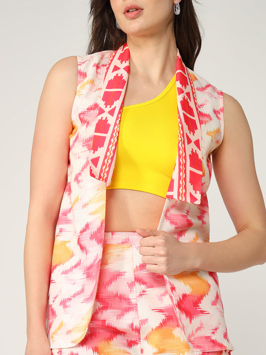 Fusion Ikat Printed Sleeveless Shrug With Pant Set