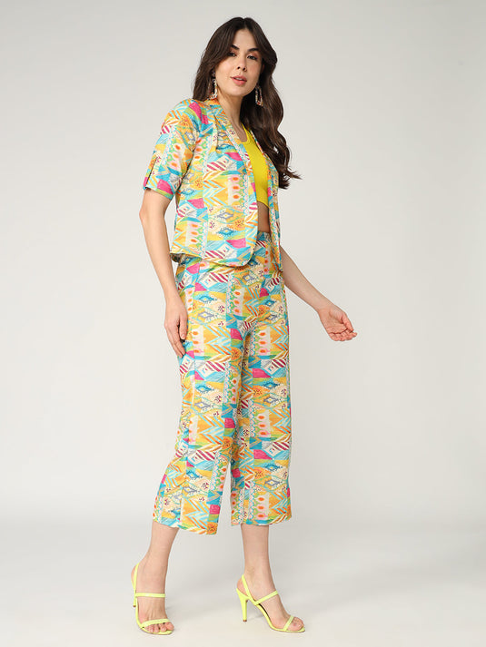 Fusion Quirky Digital Printed Blazer With Pant Set