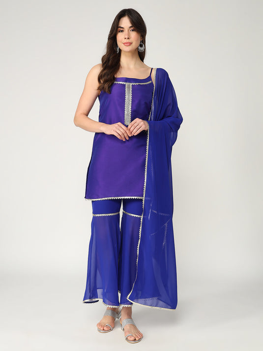 Strappy Kurta With Stylish Palazzo And Matching Dupatta Set With Lace Details