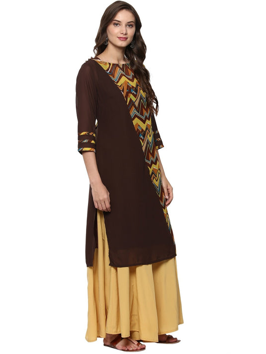 Pannkh Women's Casual 3/4 Sleeve Printed Kurti