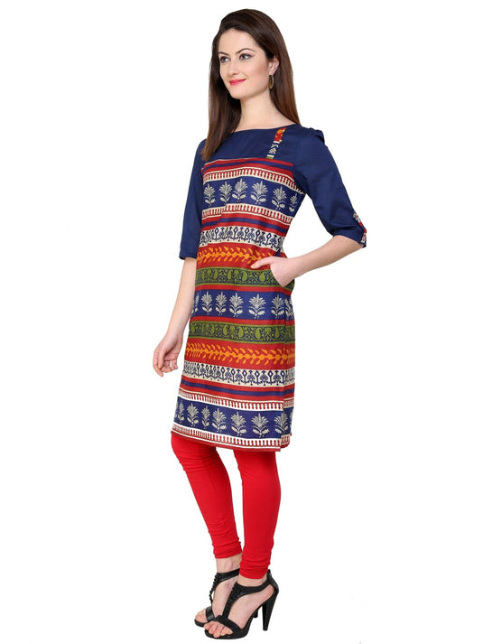 Pannkh Women's Casual 3/4 Sleeve Printed Kurti