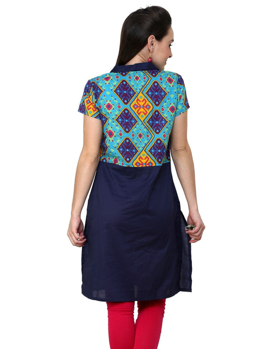 Pannkh Women's Blue Diamond Print Waist Coat Kurti