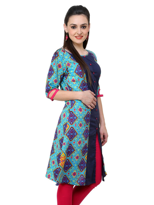 Pannkh Women's Blue Diamond Panelled Kurti