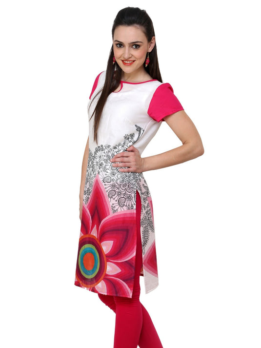 Pannkh Women's Fuschia Floral Print Kurti