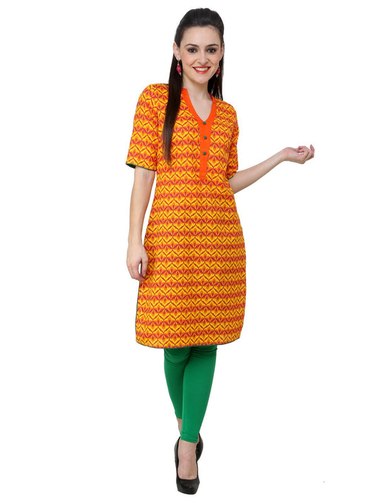 Pannkh Women's Yellow Allover Piping Detail Kurti