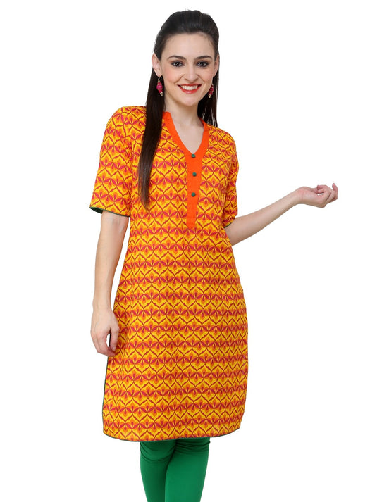 Pannkh Women's Yellow Allover Piping Detail Kurti