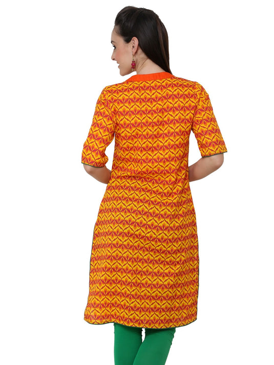 Pannkh Women's Yellow Allover Piping Detail Kurti