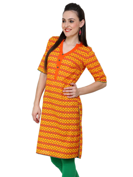 Pannkh Women's Yellow Allover Piping Detail Kurti