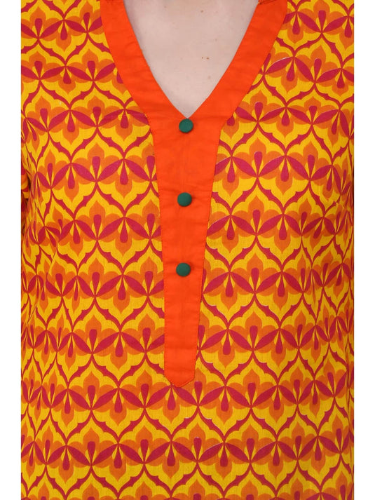 Pannkh Women's Yellow Allover Piping Detail Kurti