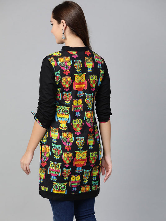 Black Owl Reversible Buttoned Kurti