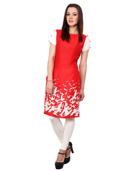 Pannkh Women's Bird Border Print Kurti