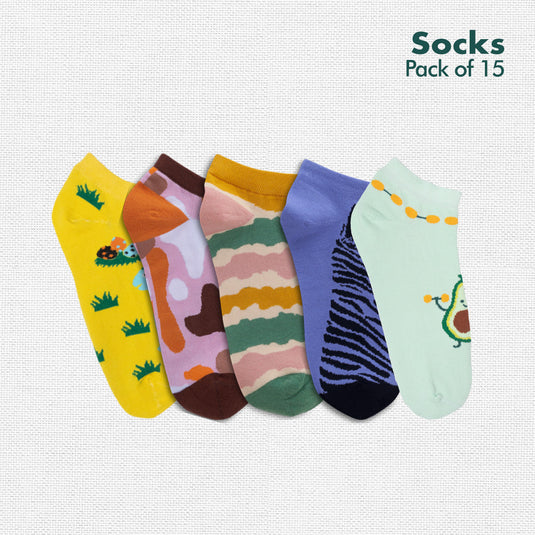 My Sock Drawer! Series 1! Unisex Socks, 100% Organic Cotton, Ankle Length, Pack of 15 + Free Tin Box