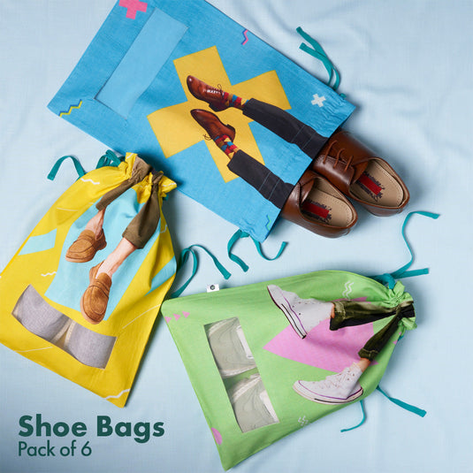 Shoe-holic! Men's & Women's Shoe Bags, 100% Organic Cotton, Pack of 6