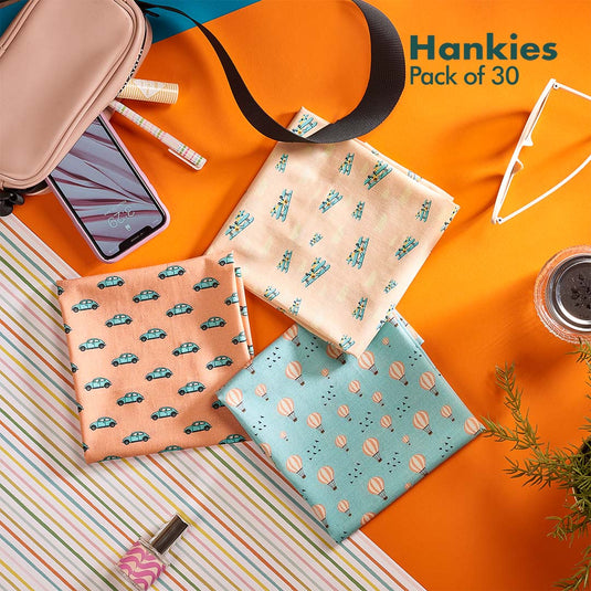 My Hanky Closet! Unisex Hankies, 100% Organic Cotton, Pack of 30 + Free Tin Box