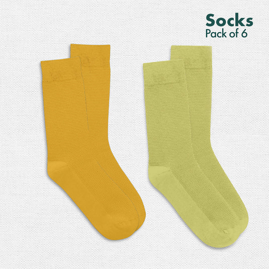 Color Therapy! Unisex Socks, 100% Organic Cotton, Crew Length, Pack of 6