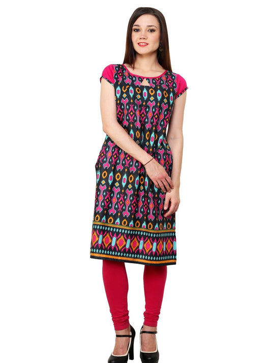 Pannkh Women's Ikat Print Keyhole Kurti