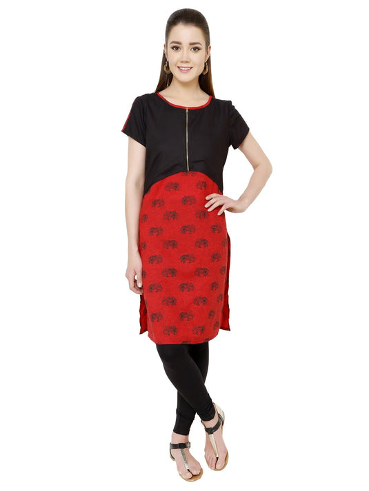 Pannkh Women's Red Elephant Crop Kurti