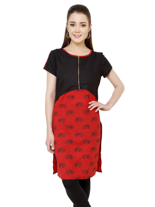 Pannkh Women's Red Elephant Crop Kurti