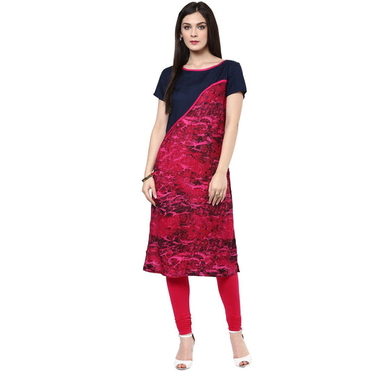 Pannkh Women's Abstract Print Asymmetric Yoke Kurti