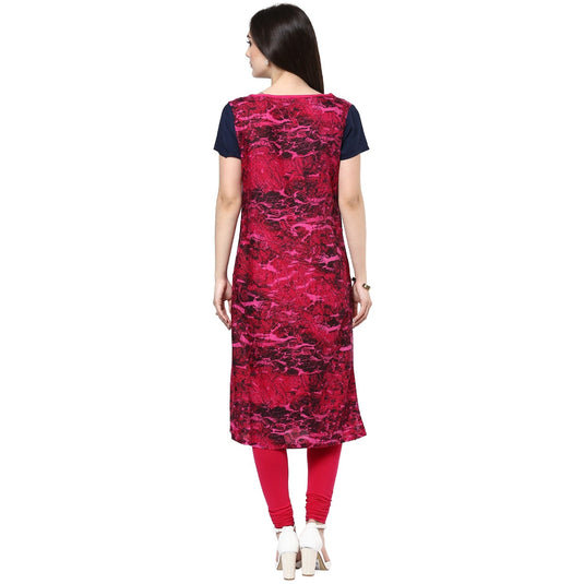 Pannkh Women's Abstract Print Asymmetric Yoke Kurti