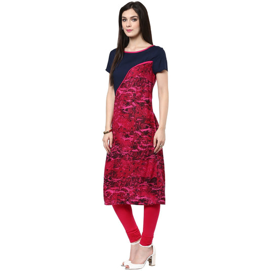 Pannkh Women's Abstract Print Asymmetric Yoke Kurti