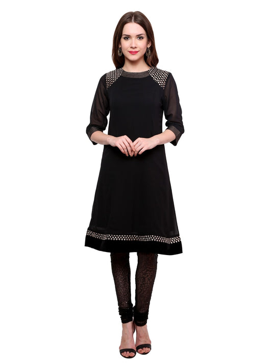 Pannkh Women's  Shoulder Brocade Kurti