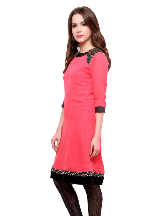 Pannkh Women's  Shoulder Brocade Kurti