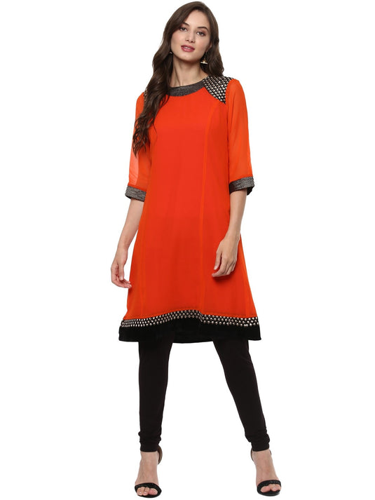 Pannkh Women's  Shoulder Brocade Kurti