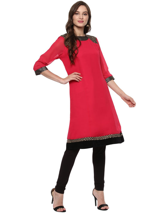 Pannkh Women's  Shoulder Brocade Kurti