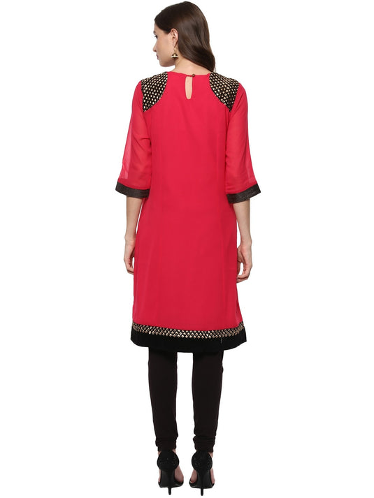 Pannkh Women's  Shoulder Brocade Kurti