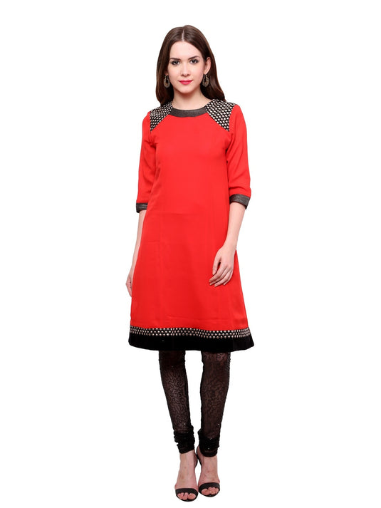 Pannkh Women's  Shoulder Brocade Kurti