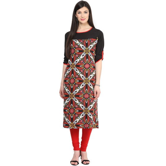 Pannkh Women's Red Abstract Print Kurti