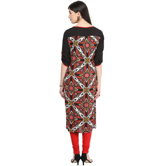 Pannkh Women's Red Abstract Print Kurti