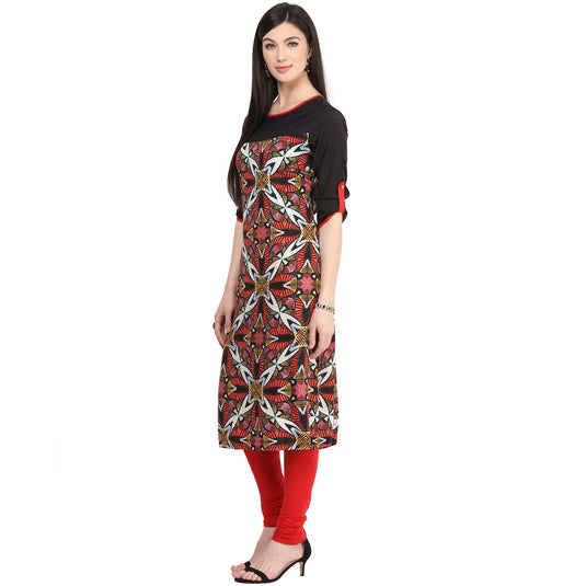 Pannkh Women's Red Abstract Print Kurti