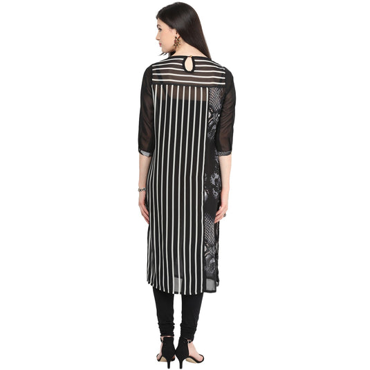 Pannkh Women's Print & Stripe Mix Kurti