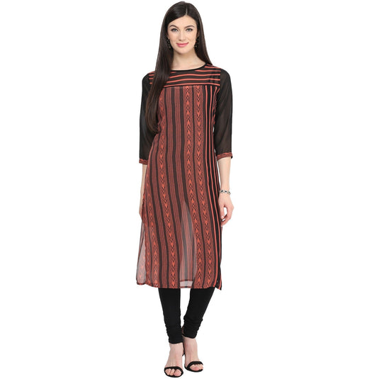 Pannkh Women's Print & Stripe Mix Kurti