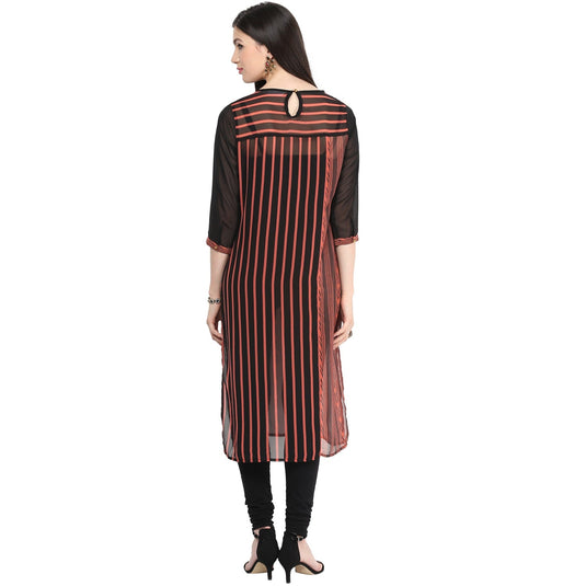 Pannkh Women's Print & Stripe Mix Kurti