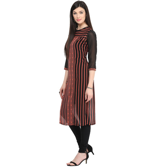 Pannkh Women's Print & Stripe Mix Kurti