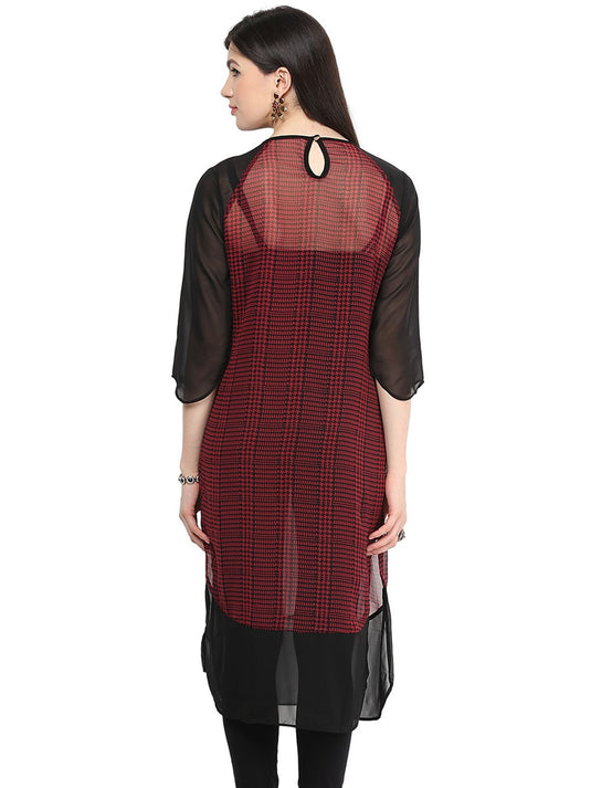 Pannkh Women's Checkered Raglan Kurti