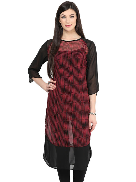 Pannkh Women's Checkered Raglan Kurti