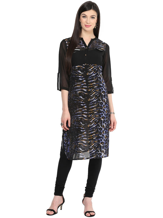 Pannkh Women's Blue Tiger Print Kurti