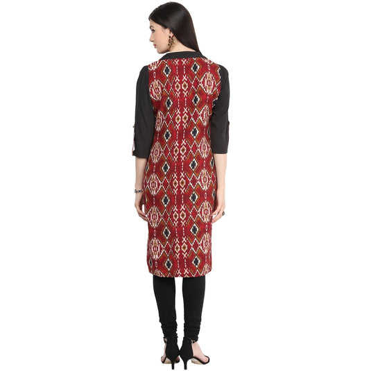 Pannkh Women's Maroon Printed Straight Kurti