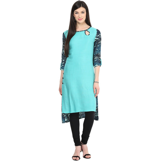 Pannkh Women's Boat Neck Side Buttoned Kurti