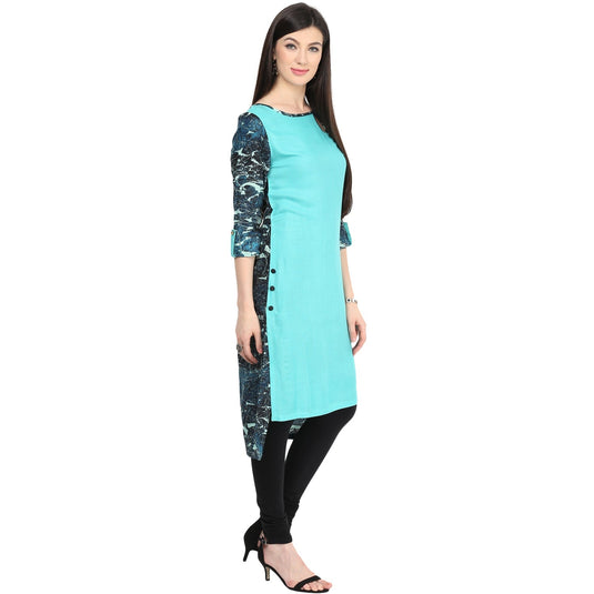 Pannkh Women's Boat Neck Side Buttoned Kurti