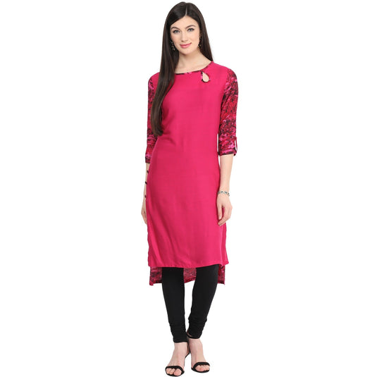 Pannkh Women's Boat Neck Side Buttoned Kurti