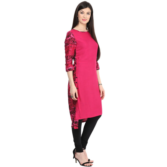 Pannkh Women's Boat Neck Side Buttoned Kurti