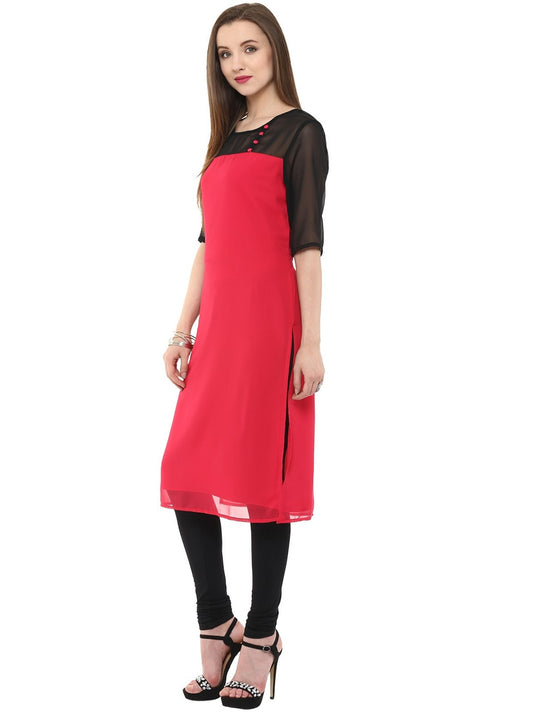 Pannkh Women's Sheer Yoke Kurti