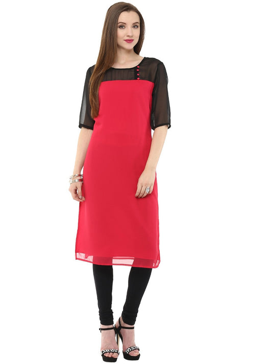 Pannkh Women's Sheer Yoke Kurti