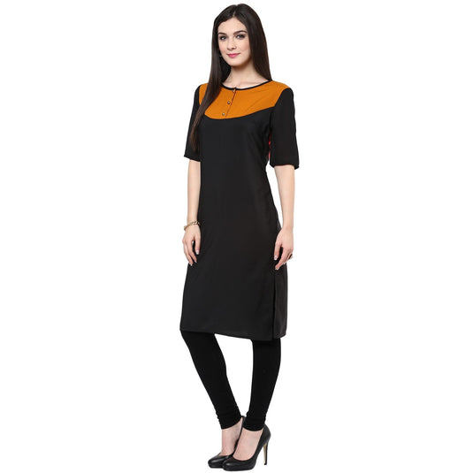 Pannkh Women's Mustard Yoke Kurti